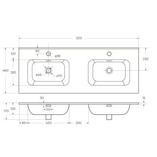 Раковина керамическая с двумя чашами CEZARES 120 см, CZR-8095-120-2 белый